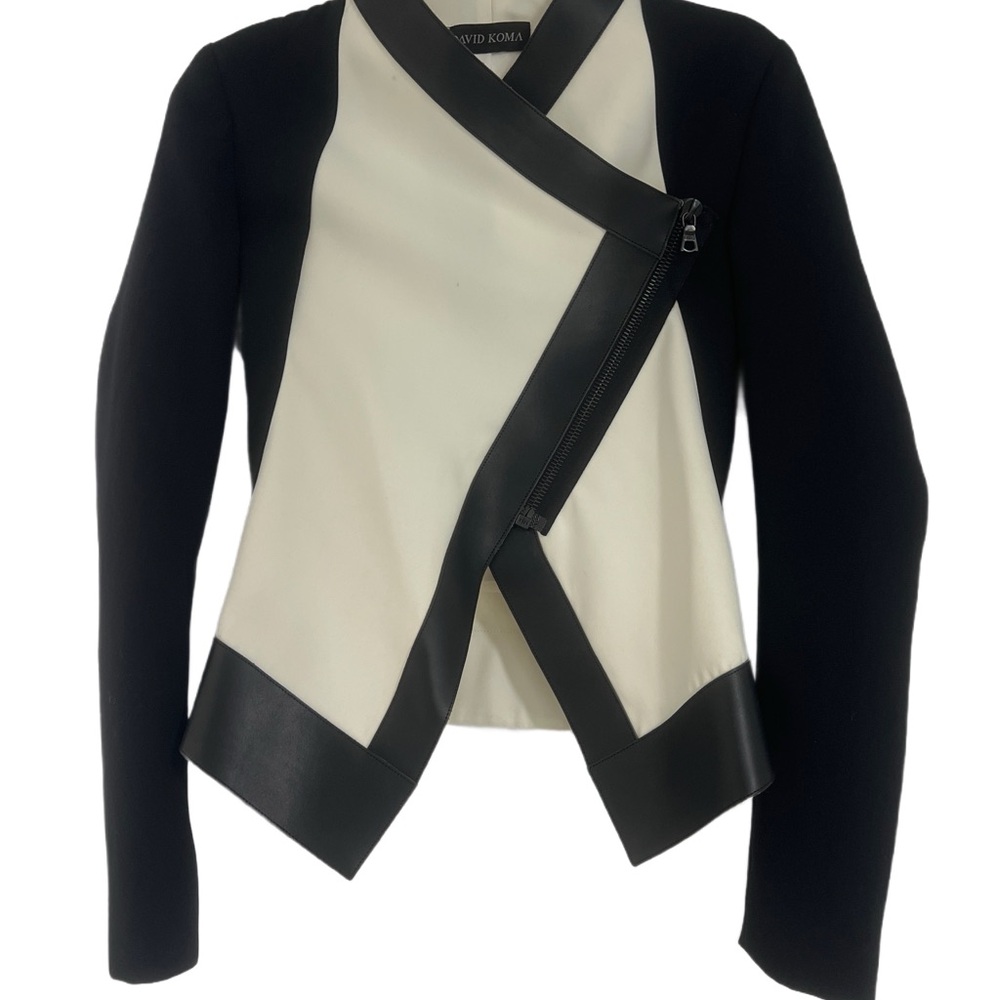 David Koma Black & White Asymmetric Zip Blazer